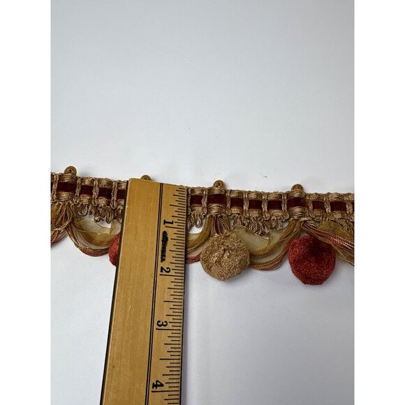 Decorative Pom Pom Tassel Trim 3 yards + 15" Gold & Rust Colors Gorgeous Home Dé - Picture 4 of 10